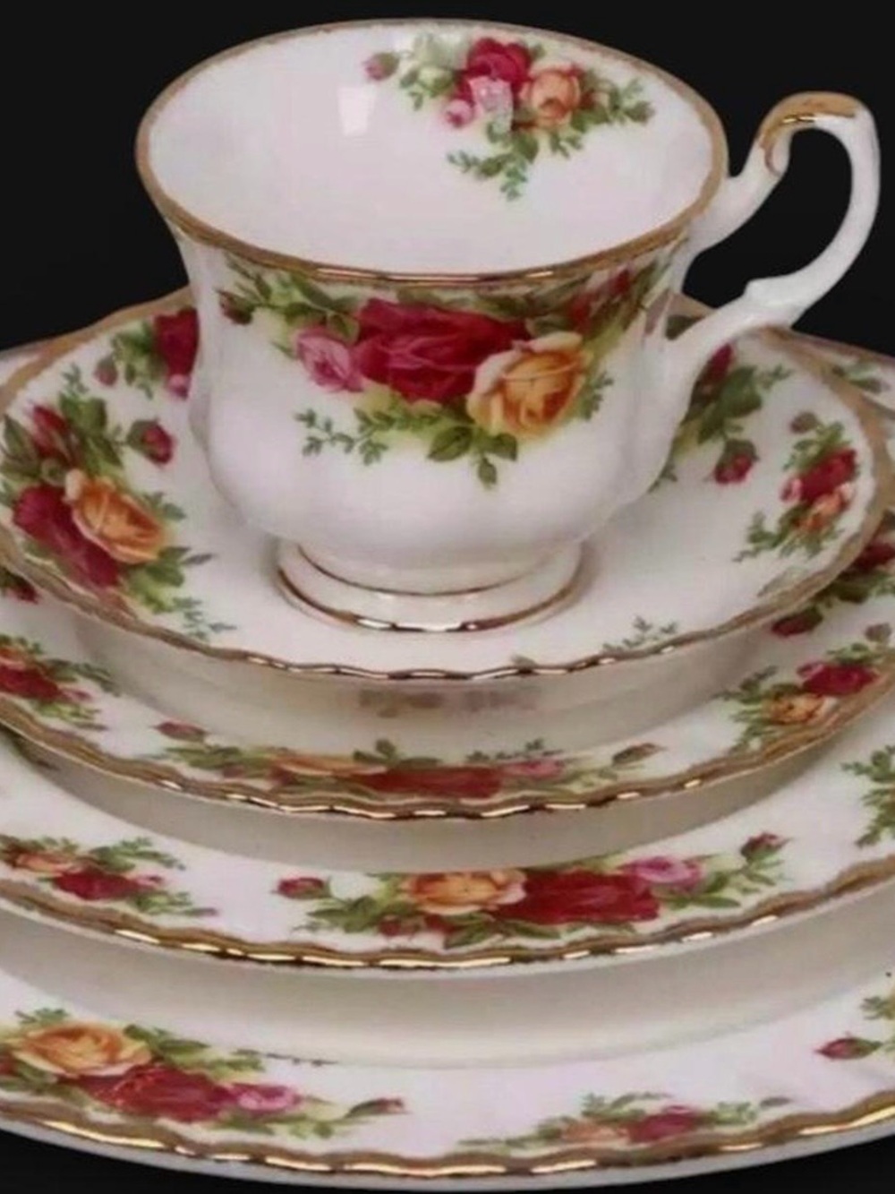 Fine Porcelain Tea Cup and Plate Set - Floral Gold Trim - White